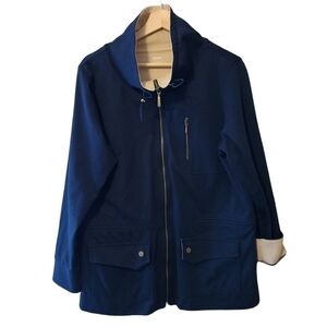 Alia Navy tan zip-up long-sleeved sweater style spring fall coat jacket
